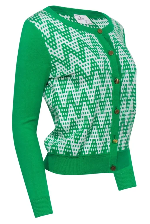 Milly - Bright Green & White Patterned Cardigan Sz S