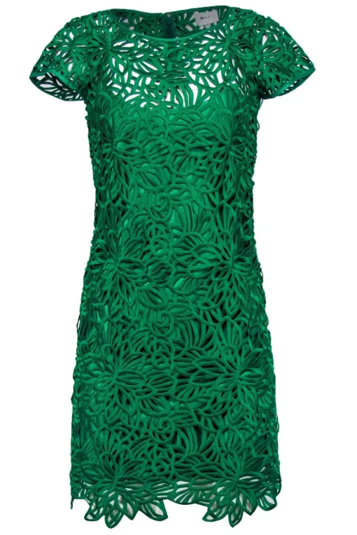 Milly - Bright Green "Chloe" Scrolled Eyelet Overlay Sheath Dress Sz 0