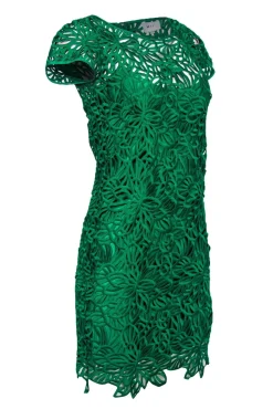 Milly - Bright Green "Chloe" Scrolled Eyelet Overlay Sheath Dress Sz 0