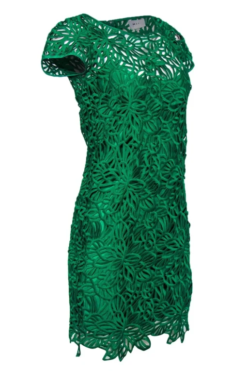 Milly - Bright Green "Chloe" Scrolled Eyelet Overlay Sheath Dress Sz 0