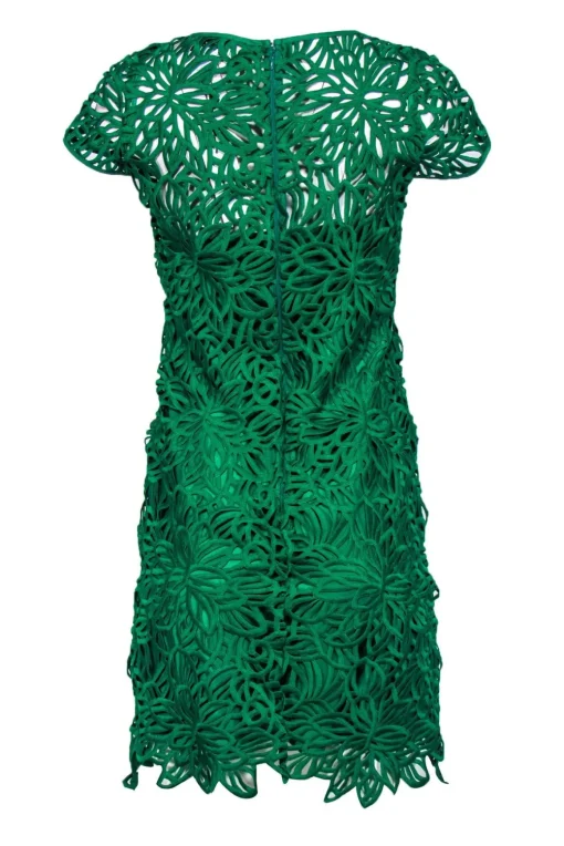 Milly - Bright Green "Chloe" Scrolled Eyelet Overlay Sheath Dress Sz 0