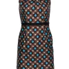 Milly - Brown & Blue Geometric Printed Silk Dress Sz 2