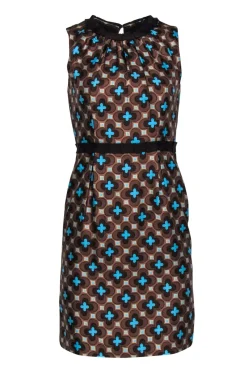 Milly - Brown & Blue Geometric Printed Silk Dress Sz 2