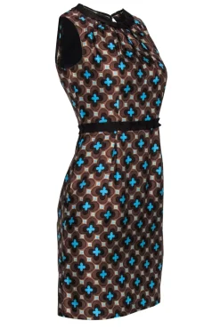 Milly - Brown & Blue Geometric Printed Silk Dress Sz 2