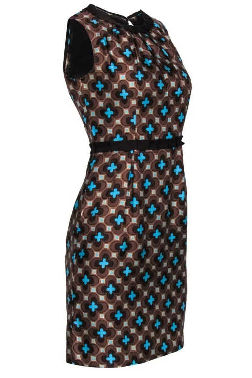 Milly - Brown & Blue Geometric Printed Silk Dress Sz 2