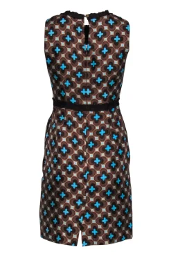 Milly - Brown & Blue Geometric Printed Silk Dress Sz 2