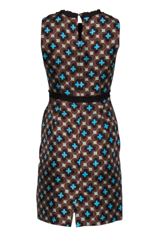 Milly - Brown & Blue Geometric Printed Silk Dress Sz 2
