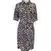 Milly - Brown & White Print Silk Short Sleeve Dress Sz 4