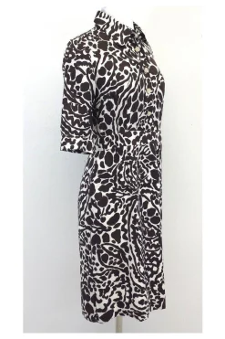 Milly - Brown & White Print Silk Short Sleeve Dress Sz 4
