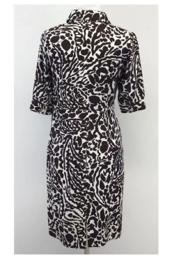 Milly - Brown & White Print Silk Short Sleeve Dress Sz 4