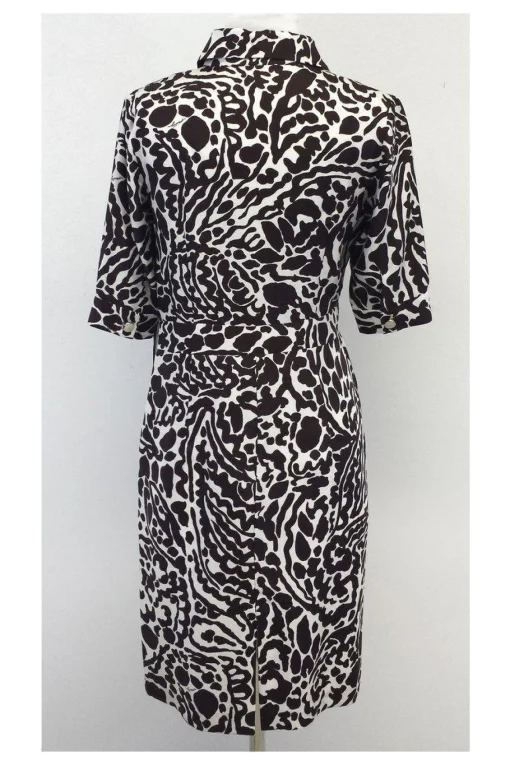 Milly - Brown & White Print Silk Short Sleeve Dress Sz 4