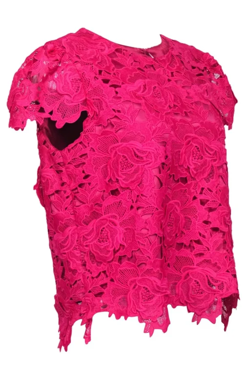Milly - Hot Pink Floral Lace Cap Sleeve Blouse Sz M