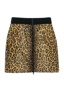 Milly - Tan & Black Leopard Print Fuzzy Skirt Sz 0