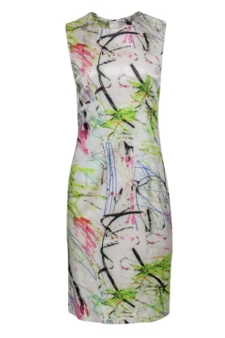 Milly - White & Multi-Scribbled Print Sleeveless Shift Dress Sz 8