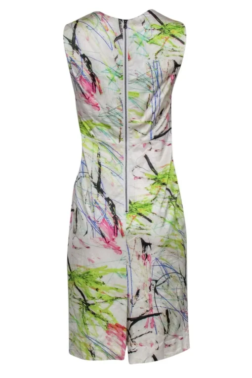 Milly - White & Multi-Scribbled Print Sleeveless Shift Dress Sz 8