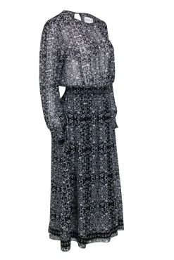 MISA Los Angeles - Black & Cream Print Semi Sheer Maxi Dress Sz S