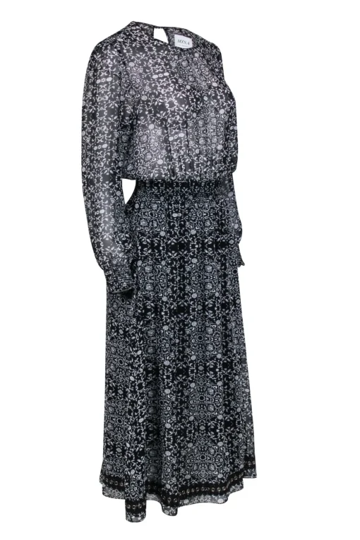 MISA Los Angeles - Black & Cream Print Semi Sheer Maxi Dress Sz S