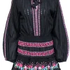 MISA Los Angeles - Black w/ Pink & Blue Floral Embroidery Dress Sz S