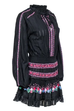 MISA Los Angeles - Black w/ Pink & Blue Floral Embroidery Dress Sz S
