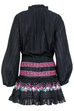 MISA Los Angeles - Black w/ Pink & Blue Floral Embroidery Dress Sz S