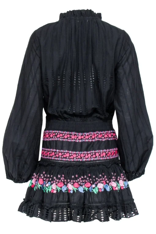 MISA Los Angeles - Black w/ Pink & Blue Floral Embroidery Dress Sz S