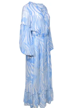 MISA Los Angeles - Blue & White Swirl Print Maxi Dress w/ Tassels Sz S