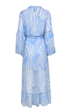 MISA Los Angeles - Blue & White Swirl Print Maxi Dress w/ Tassels Sz S