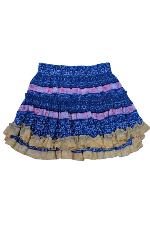 MISA Los Angeles - Blue, Pink, & Yellow Paisley Print Ruffled Mini Skirt Sz S