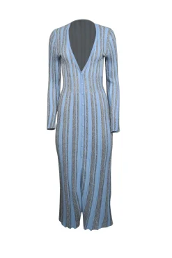 MISA Los Angeles - Light Blue & Metallic Striped Knit Dress Sz S