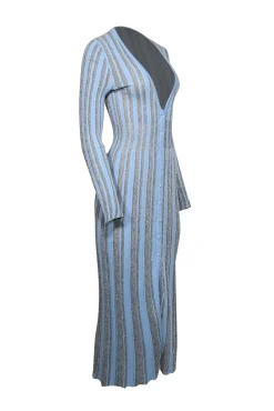 MISA Los Angeles - Light Blue & Metallic Striped Knit Dress Sz S