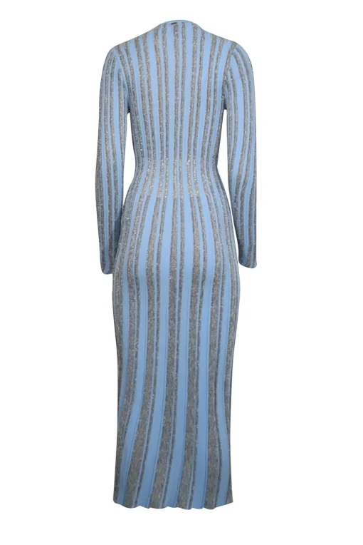 MISA Los Angeles - Light Blue & Metallic Striped Knit Dress Sz S