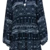 MISA Los Angeles - Navy & White Patterned Peasant Shift Dress Sz S