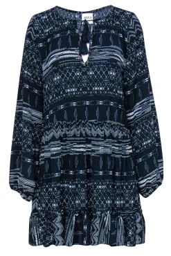 MISA Los Angeles - Navy & White Patterned Peasant Shift Dress Sz S