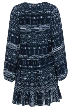 MISA Los Angeles - Navy & White Patterned Peasant Shift Dress Sz S
