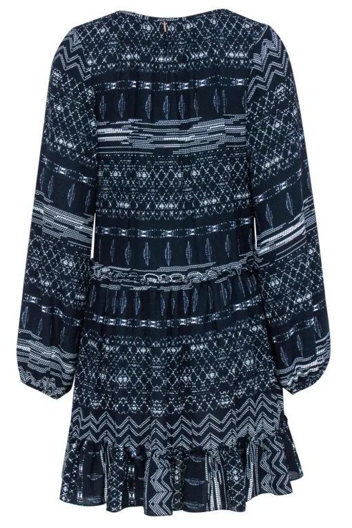 MISA Los Angeles - Navy & White Patterned Peasant Shift Dress Sz S