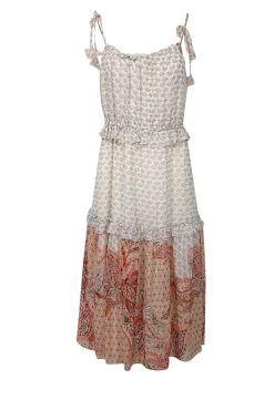 MISA Los Angeles - Pink, Ivory, & Peach Paisley Print Ruffled Midi Dress Sz M