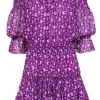 MISA Los Angeles - Purple & Pink Floral Off-the-Shoulder Drop Waist Dress Sz M