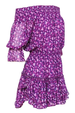 MISA Los Angeles - Purple & Pink Floral Off-the-Shoulder Drop Waist Dress Sz M