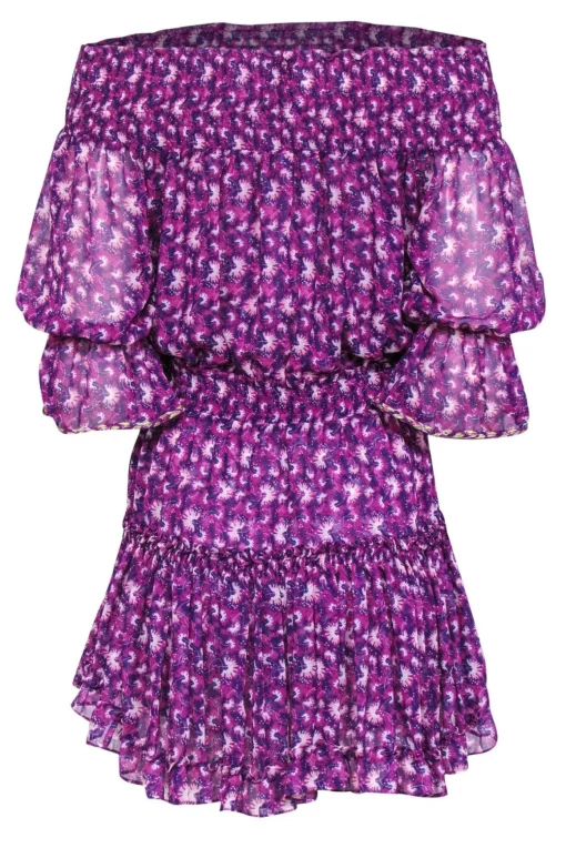 MISA Los Angeles - Purple & Pink Floral Off-the-Shoulder Drop Waist Dress Sz M