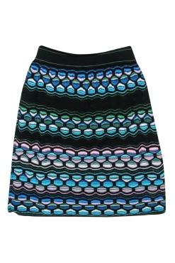 Missoni - Black, Blue & Pink Abstract Honeycomb Pattern Knit Skirt Sz 6