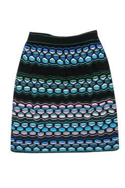 Missoni - Black, Blue & Pink Abstract Honeycomb Pattern Knit Skirt Sz 6