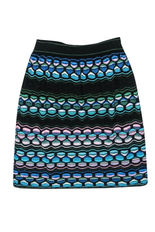 Missoni - Black, Blue & Pink Abstract Honeycomb Pattern Knit Skirt Sz 6