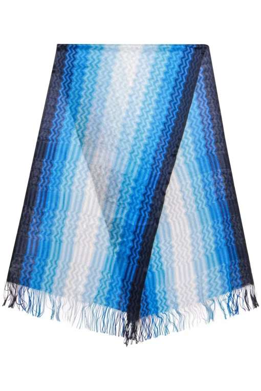 Missoni - Blue & White Ombre Chevron Knit Scarf w/ Fringe