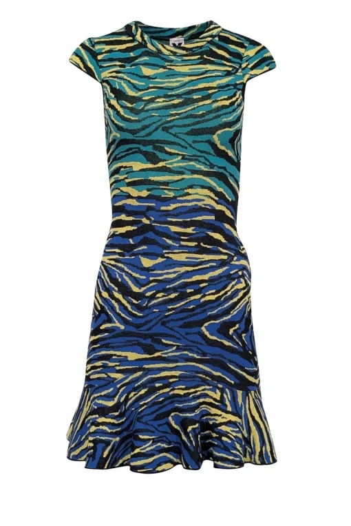 Missoni - Blue, Green, Yellow, & Black Animal Print Fit & Flare Dress Sz 4