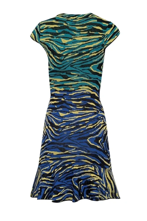 Missoni - Blue, Green, Yellow, & Black Animal Print Fit & Flare Dress Sz 4