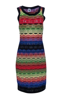 Missoni - Green, Blue, Red, & Black Wavy Striped Knit Midi Dress Sz 8