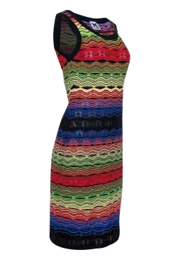 Missoni - Green, Blue, Red, & Black Wavy Striped Knit Midi Dress Sz 8