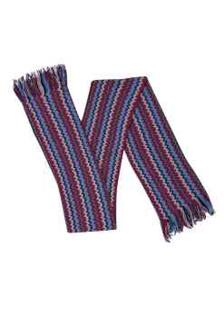 Missoni - Pink & Multicolor Chevron Wool Blend Scarf w/ Fringe Trim
