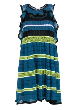 Missoni - Teal & Yellow Knit Sleeveless Dress w/ Black Trim Sz 0