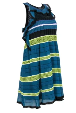 Missoni - Teal & Yellow Knit Sleeveless Dress w/ Black Trim Sz 0